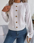 Gray Cable-Knit Buttoned Round Neck Sweater