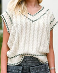 Light Gray Cable-Knit Cap Sleeve Sweater Vest