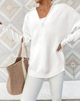 Light Gray Half Zip Long Sleeve Knit Top