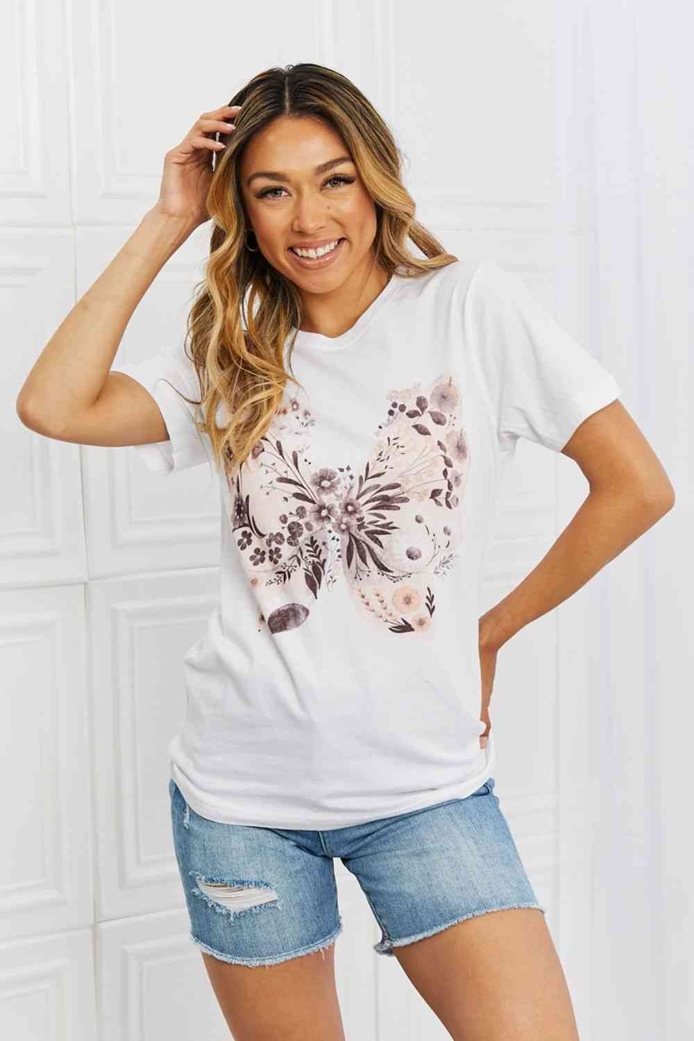 Light Gray mineB You Give Me Butterflies Graphic T-Shirt