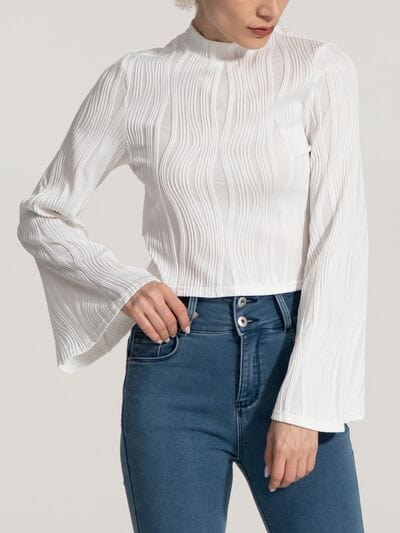 Light Gray Mock Neck Flare Sleeve Blouse