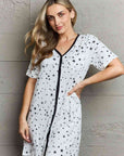 Gray MOON NITE Quilted Quivers Button Down Sleepwear Dress