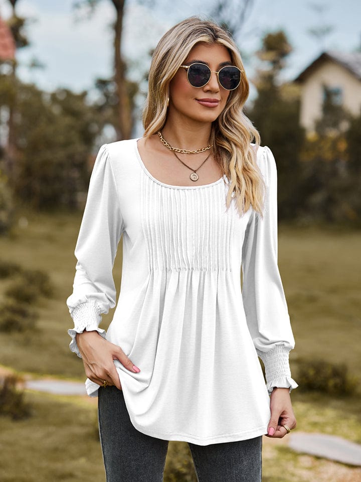 Gray Puff Sleeve Pleated Blouse