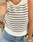 Light Gray Rolled Striped Round Neck Sweater Vest