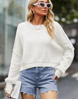 Gray Round Neck Drop Shoulder Long Sleeve Sweater