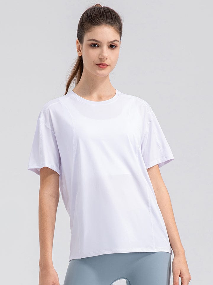 Light Gray Round Neck Short Sleeve Active Top