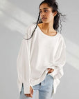 Light Gray Slit Round Neck Dropped Shoulder T-Shirt