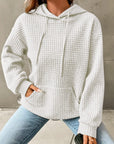 Gray Textured Drawstring Drop Shoulder Hoodie