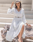 Gray Tie Neck Balloon Sleeve Midi Dress