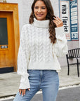 Light Gray Turtleneck Cable-Knit  Long Sleeve Sweater