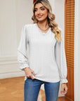 Light Gray V-Neck Flounce Sleeve Blouse