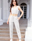 Gray Waffle-Knit Cropped Tank and Drawstring Pants Set