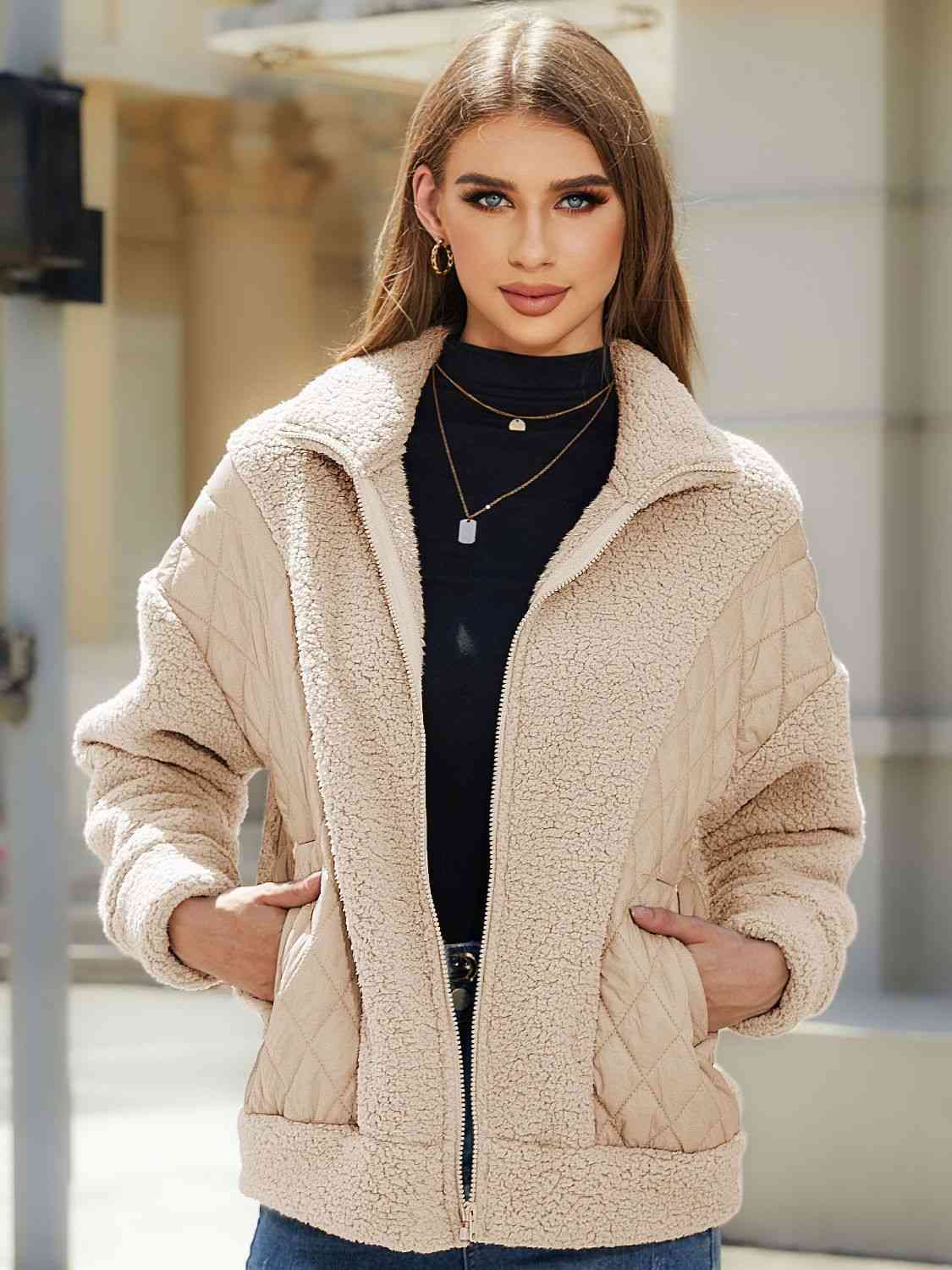 Rosy Brown Zip-Up Collared Neck Jacket