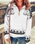 Light Gray Zip-Up Mock Neck Dropped Shoulder Pullover Sweater