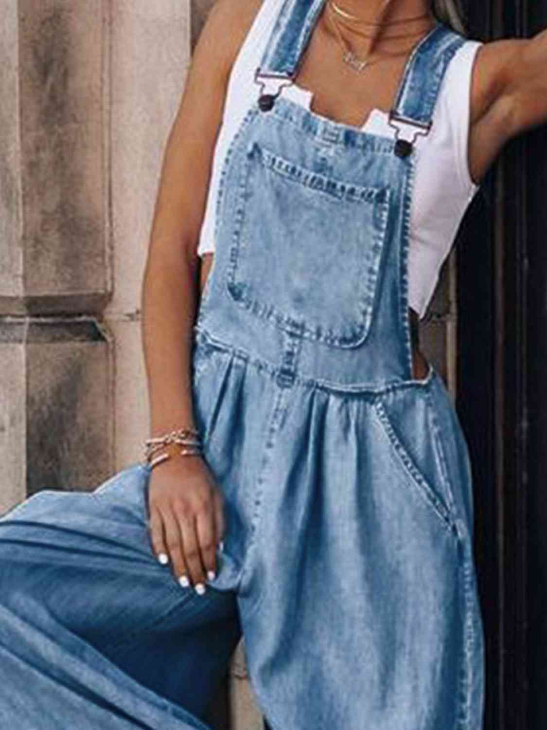 Dark Slate Gray Wide Leg Denim Overalls