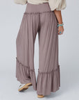 Gray Wide Leg Ruffle Trim Pants