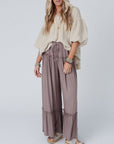 Gray Wide Leg Ruffle Trim Pants