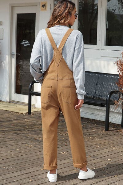 Dim Gray Wide Strap Buttoned Straight Overalls