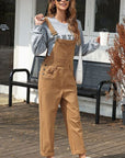 Dim Gray Wide Strap Buttoned Straight Overalls