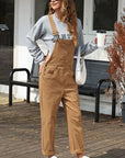 Dim Gray Wide Strap Buttoned Straight Overalls