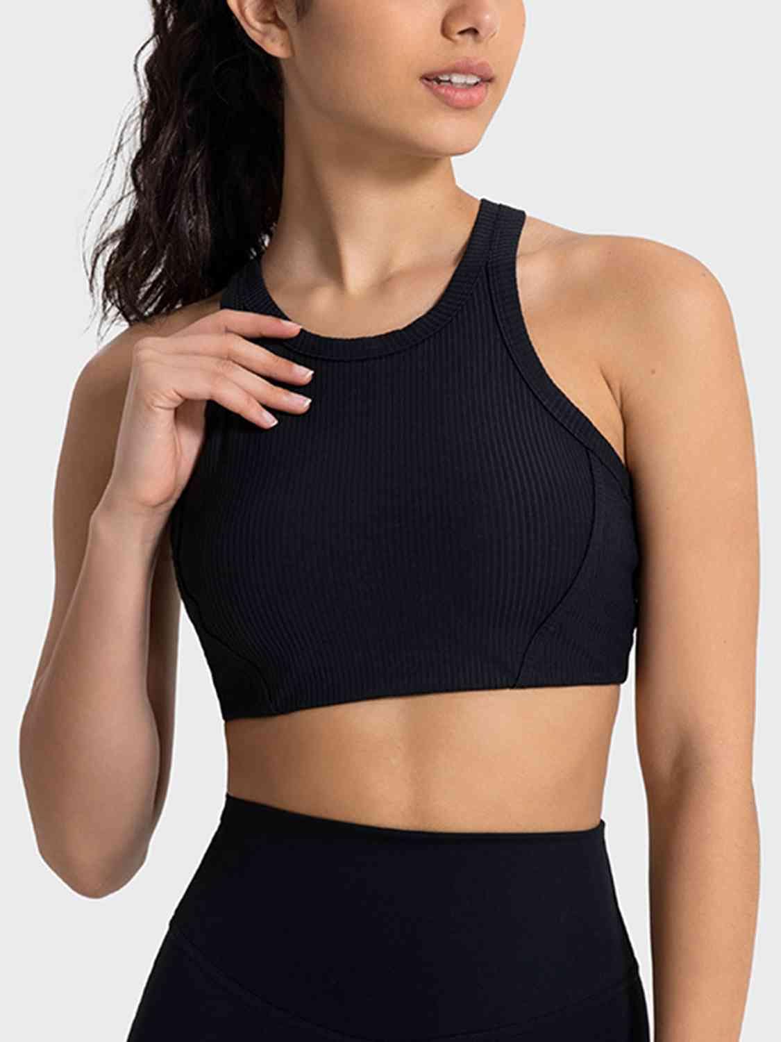 Black Wide Strap Cropped Sport Tank