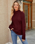 Rosy Brown Cable-Knit Mock Neck Sweater