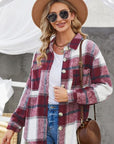 Gray Plaid Button Up Dropped Shoulder Jacket