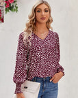 Light Gray Printed V-Neck Lantern Sleeve Blouse