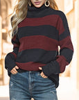 Bisque Striped Turtleneck Long Sleeve Sweater