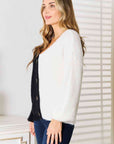 Light Gray Woven Right Contrast Button-Front V-Neck Cardigan