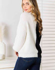 Light Gray Woven Right Contrast Button-Front V-Neck Cardigan