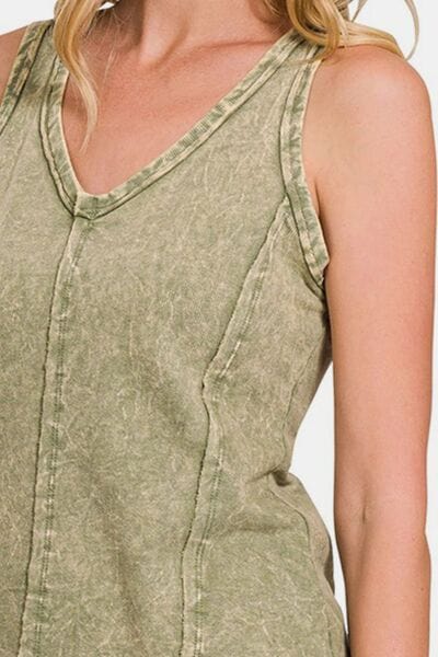 Rosy Brown Zenana Exposed Seam V-Neck Wide Strap Tank