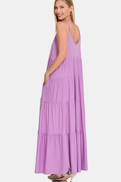 Misty Rose Zenana Frill Tiered V-Neck Maxi Cami Dress