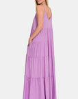 Misty Rose Zenana Frill Tiered V-Neck Maxi Cami Dress