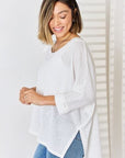Light Gray Zenana Full Size Waffle Knit V-Neck Long Sleeve Slit Top