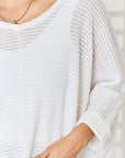 Light Gray Zenana Full Size Waffle Knit V-Neck Long Sleeve Slit Top