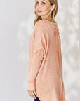Light Gray Zenana Oversized Washed Waffle Long Sleeve Top