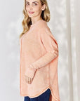Light Gray Zenana Oversized Washed Waffle Long Sleeve Top