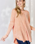Light Gray Zenana Oversized Washed Waffle Long Sleeve Top
