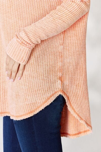 Wheat Zenana Oversized Washed Waffle Long Sleeve Top
