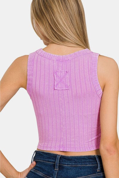 Thistle Zenana Ribbed Round Neck Cropped Tank