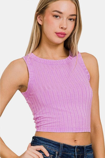 Thistle Zenana Ribbed Round Neck Cropped Tank