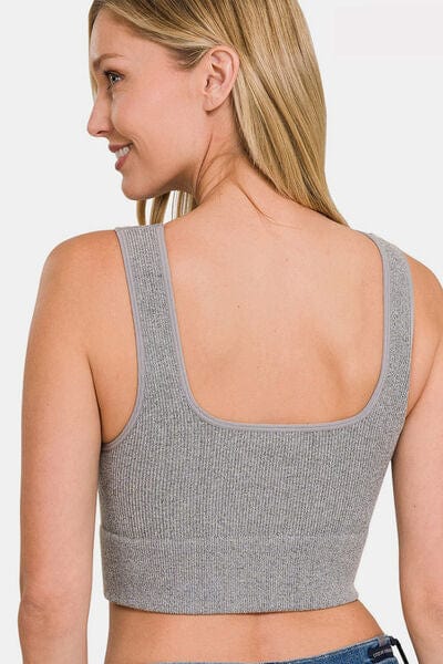 Rosy Brown Zenana Ribbed Square Neck Cropped Tank