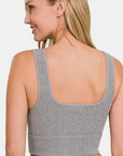 Rosy Brown Zenana Ribbed Square Neck Cropped Tank