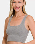 Rosy Brown Zenana Ribbed Square Neck Cropped Tank