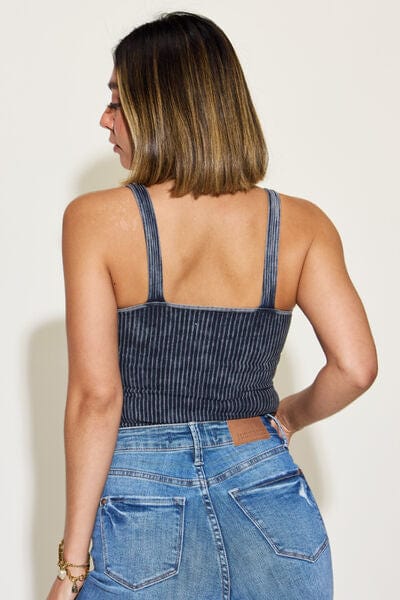 Dark Slate Gray Zenana Ribbed Washed Square Neck Tank