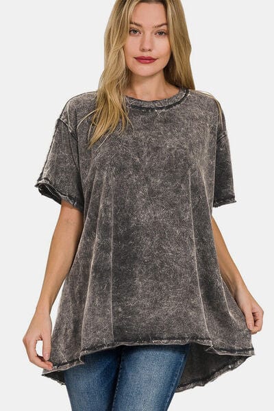 Dim Gray Zenana Round Neck Dropped Shoulder Blouse