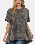 Dim Gray Zenana Round Neck Dropped Shoulder Blouse