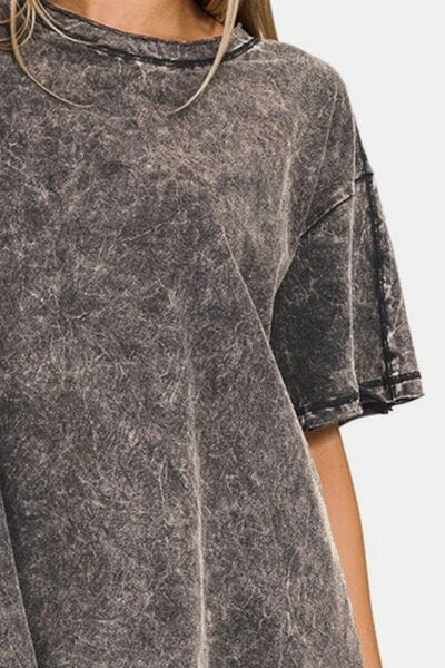 Dim Gray Zenana Round Neck Dropped Shoulder Blouse