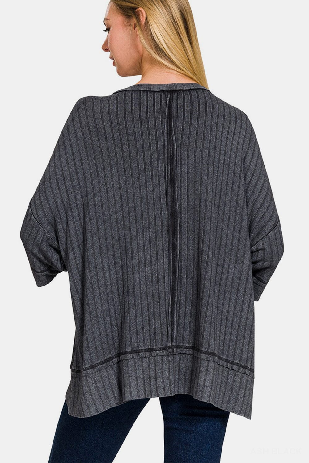 Dark Slate Gray Zenana Washed Ribbed Drop Shoulder Half Sleeve Top